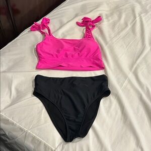 SHEIN Pink and Black Bikini Set